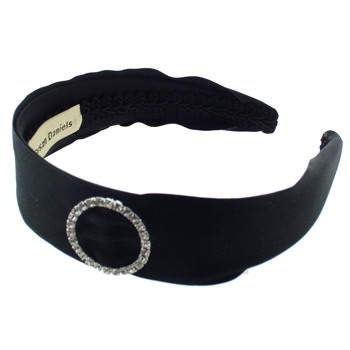 Susan Daniels - Headband - 1 1/2inch Satin - Black with Round Crystal Buckle (1)