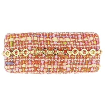 Susan Daniels - Plaid Barrette - Peach Plaid Boucle w/Chain (1)