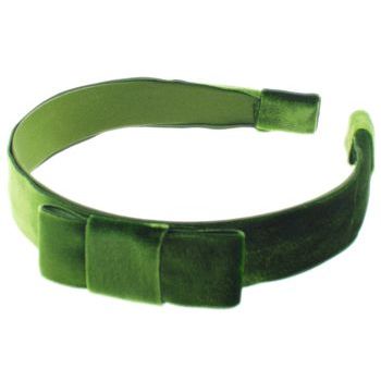 Susan Daniels - Headband - 1inch Shiny Velvet - Green w/Bow (1)