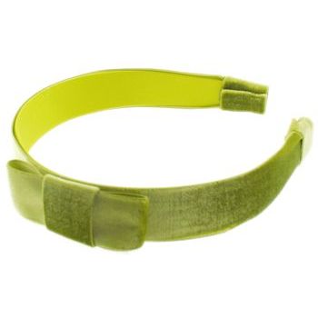 Susan Daniels - Headband - 1inch Shiny Velvet - Light Green w/Bow (1)