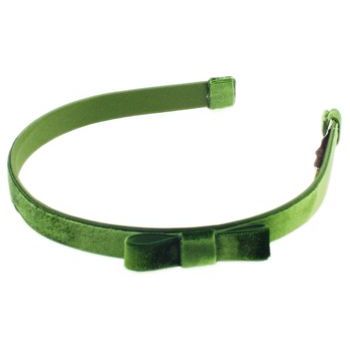 Susan Daniels - Headband - 1/2inch Shiny Velvet - Green w/Bow (1)
