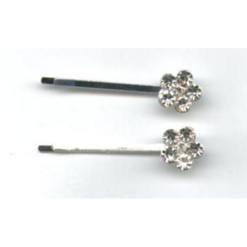 Rhinestone Flower Hairpins - White