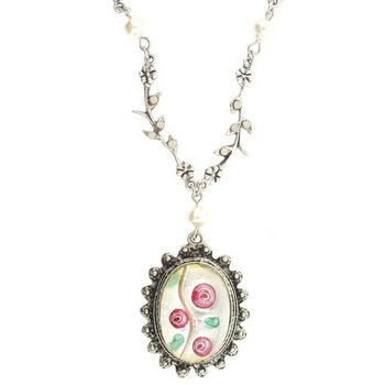 Yochi - Choker Necklace w/Vintage Inspired Stone (1) Black