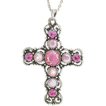 Yochi - Cross Necklace w/Vintage Inspired Stones (1) Rose